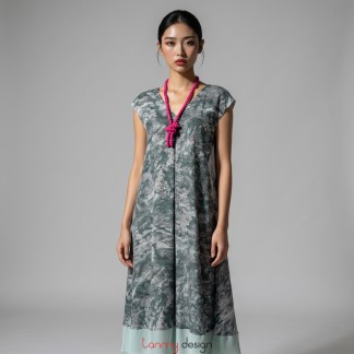 V-neck off-shoulder silk dress